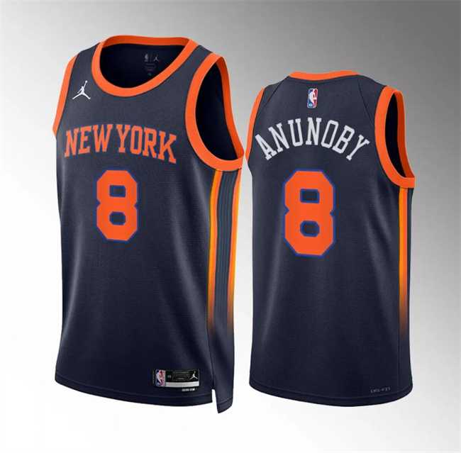 Men%27s New Yok Knicks #8 OG Anunoby Navy Statement Edition Stitched Basketball Jersey Dzhi